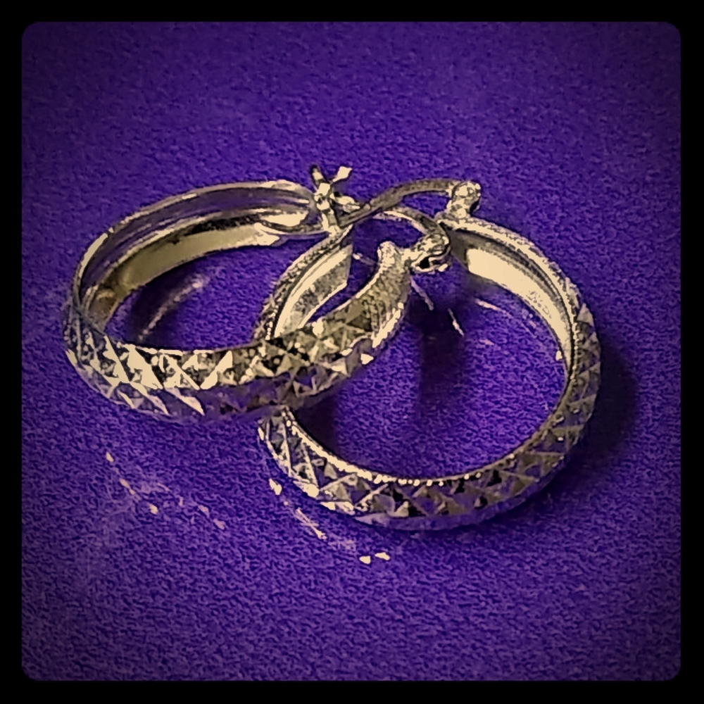 Diamond Cut Solid Silver Loop Earrings - image 3